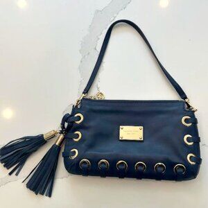 Michael Kors Vintage Astor collection: Navy and Gold Blue Leather Laced Grommet